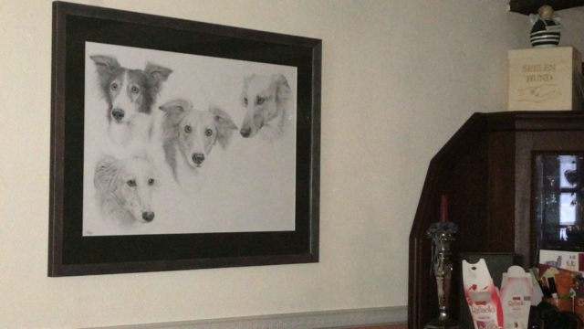 eine wunderschöne Bleistiftzeichnung meiner Hunde mit PLatz für Luise